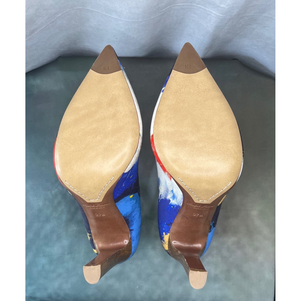 Ralph Lauren Purple Label Celia Abstract Art Pumps Italy Block Heel Size 37 US 7 - Picture 13 of 16